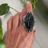 Huge Ornate Turquoise Ring or Pendant- Sterling Silver and Sierra Nevada Ribbon Turquoise- Finished to Size