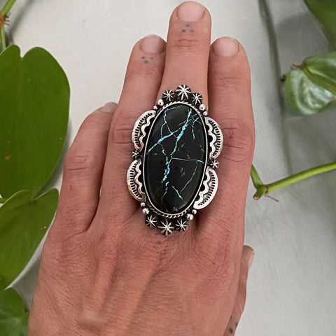 Huge Ornate Turquoise Ring or Pendant- Sterling Silver and Sierra Nevada Ribbon Turquoise- Finished to Size