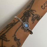 Stamped Stacker Cuff- Sterling Silver and Faceted Rainbow Moonstone- Size S/M
