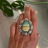 Ornate Endless Summer Overlay Ring or Pendant- Sterling Silver and Blue Opal Petrified Wood- Finished to Size