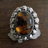 Huge Amber Overlay Cuff Bracelet- Sterling Silver and Mayan Amber