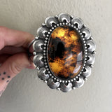 Huge Amber Overlay Cuff Bracelet- Sterling Silver and Mayan Amber