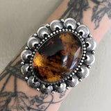 Huge Amber Overlay Cuff Bracelet- Sterling Silver and Mayan Amber