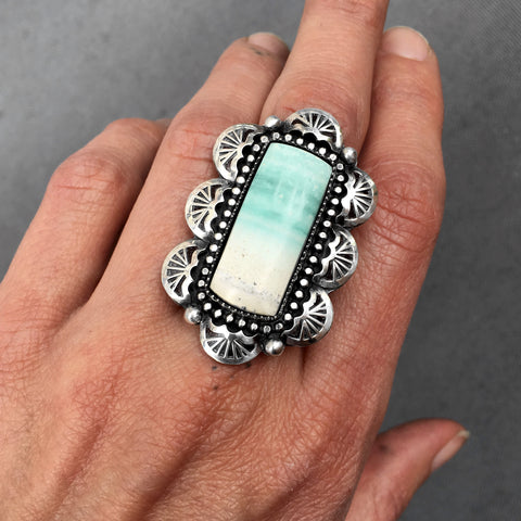Hand Stamped Blue Opal Petrified Wood Overlay Ring or Pendant- Sterling Silver and Indonesian Opalized Wood- Finished to Size