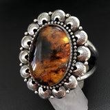 Huge Amber Overlay Cuff Bracelet- Sterling Silver and Mayan Amber