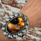 Huge Amber Overlay Cuff Bracelet- Sterling Silver and Mayan Amber