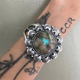 Large Royston Ribbon Overlay Cuff- Sterling Silver and Royston Turquoise Statement Cuff- Size S