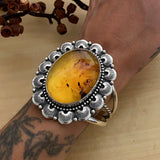 Huge Amber Overlay Cuff Bracelet- Sterling Silver and Mayan Amber