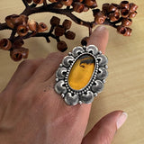 Amber Crescent Moon Overlay Ring- Sterling Silver and Mayan Amber - Finished to Size