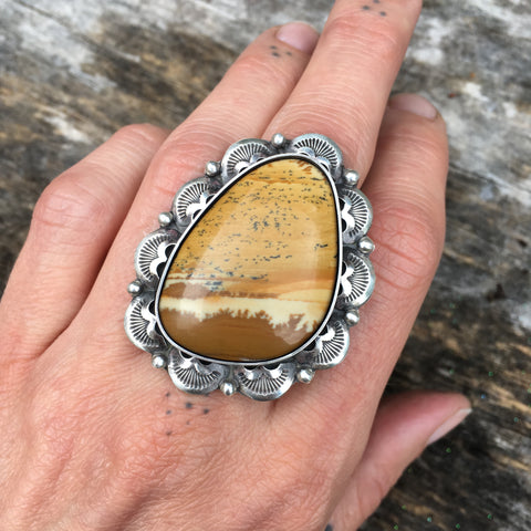 Large Overlay Owyhee Jasper Ring or Pendant- Sterling Silver and Owyhee Picture Jasper- Finished to Size