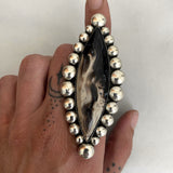 Huge Petrified Palm Root Bubble Ring- Sterling Silver and Indonesian Palm Root- Finished to Size