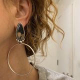 X-Large Celestial Hoop Earrings- Petrified Palm Root and Sterling Silver