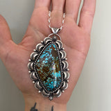 Huge Turquoise Overlay Necklace- Sterling Silver and Bamboo Mountain Turquoise- 24" Sterling Chain Included