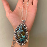Huge Turquoise Overlay Necklace- Sterling Silver and Bamboo Mountain Turquoise- 24" Sterling Chain Included