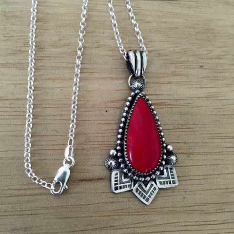 Hand-Stamped Ornate Rosarita and Sterling Silver Pendant- Chain Included