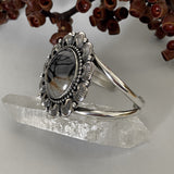 Huge Picasso Marble Ornate Overlay Cuff Bracelet- Sterling Silver- Size S/M
