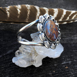 Large Agate Overlay Cuff Bracelet- Sterling Silver and Agua Nueva Red Moss Agate Statement Cuff