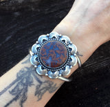 Large Agate Overlay Cuff Bracelet- Sterling Silver and Agua Nueva Red Moss Agate Statement Cuff