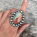 Large Jasper Super Bubble Ring or Pendant- Sterling Silver and Polychrome Jasper- Finished to Size