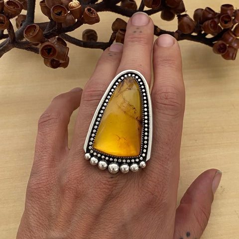 Large Amber Portal Ring- Sterling Silver and Mayan Amber - Finished to Size