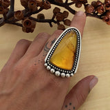 Large Amber Portal Ring- Sterling Silver and Mayan Amber - Finished to Size