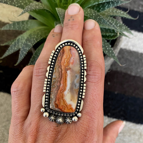 Huge Agate Portal Ring or Pendant- Sterling Silver and Rosetta Lace Agate- Finished to Size