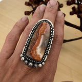 Huge Agate Portal Ring or Pendant- Sterling Silver and Rosetta Lace Agate- Finished to Size