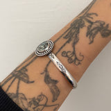 Stamped Variscite Wide Stacker Cuff- Sterling Silver and Poseidon Variscite Bracelet- Size M/L