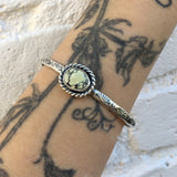 Stamped Turquoise Stacker Cuff- Posiedon Variscite and Sterling Silver Bracelet- Size M/L