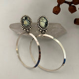 Large Celestial Hoop Earrings- Posiedon Variscite and Sterling Silver