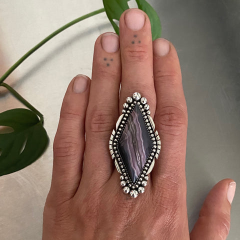 Large Kite Shaped Purple Passion Agate Statement Ring or Pendant- Sterling Silver and Purple Passion Agate- Finished to Size