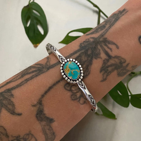 Stamped Stacker Cuff- Size L/XL- Sterling Silver and Royston Turquoise