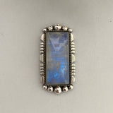 Large Rectangular Moonstone Statement Ring or Pendant- Sterling Silver and Rainbow Moonstone- Finished to Size