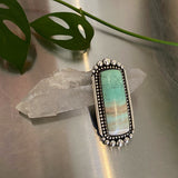 Huge Rectangle Endless Summer Ring or Pendant- Sterling Silver and Blue Opal Petrified Wood- Finished to Size