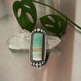 Huge Rectangle Endless Summer Ring or Pendant- Sterling Silver and Blue Opal Petrified Wood- Finished to Size