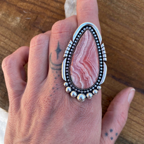 Large Rhodochrosite Statement Ring or Pendant- Sterling Silver and Pink Rhodochrosite- Finished to Size