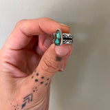 Chunky Stamped Sterling Silver Ring- Royston Ribbon Turquoise- Size 3.5