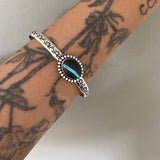 Stamped Wide Stacker Cuff- Sterling Silver and Sierra Nevada Turquoise Bracelet- Size M/L