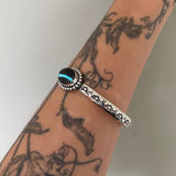 Stamped Wide Stacker Cuff- Sterling Silver and Sierra Nevada Turquoise Bracelet- Size M/L