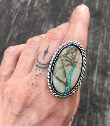 Large Turquoise and Sterling Ring- Royston Ribbon Turquoise and Sterling Silver- Finished to Size