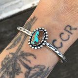 Stamped Turquoise Stacker Cuff- Royston Ribbon Turquoise and Sterling Silver Bracelet- Size S/M