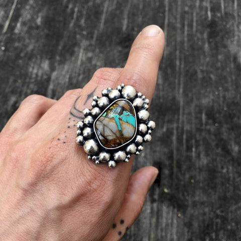Super Bubble Ring- Turquoise and Sterling Statement Ring- Royston Ribbon Turquoise and Sterling Bubble Ring- Finished to Size