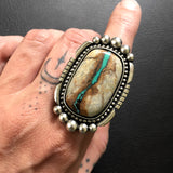 Large Royston Ribbon Turquoise Ring- Sterling Silver and Royston Turquoise Statement Ring- Finished to Size or as Pendant