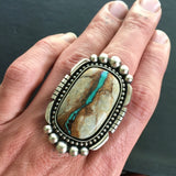 Large Royston Ribbon Turquoise Ring- Sterling Silver and Royston Turquoise Statement Ring- Finished to Size or as Pendant