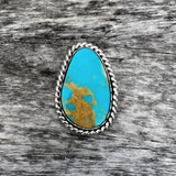 Large Royston Turquoise Lasso Ring- Sterling Silver and Turquoise- Finished to Size or as a Pendant