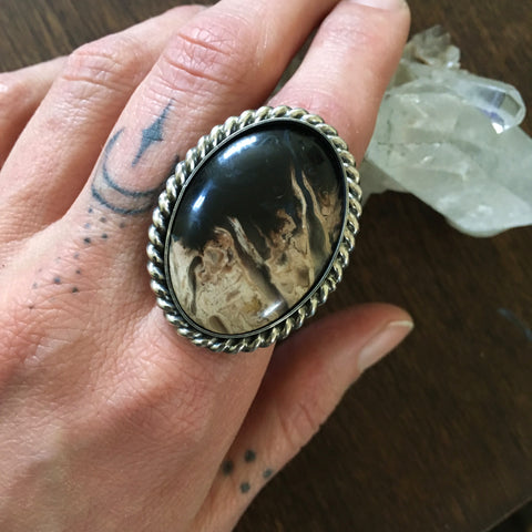 Chunky Petrified Palm Root Ring- Sterling Silver and Petrified Palm- Finished to Size