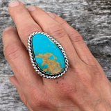 Large Royston Turquoise Lasso Ring- Sterling Silver and Turquoise- Finished to Size or as a Pendant