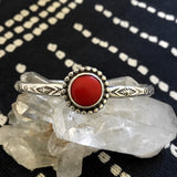 Stamped Rosarita Stacker Cuff- Sterling Silver and Red Rosarita Bracelet- Size S/M