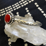Stamped Rosarita Stacker Cuff- Sterling Silver and Red Rosarita Bracelet- Size S/M