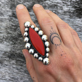 Large Rosarita Bubble Ring- Sterling Silver and Red Rosarita- Finished to Size or as a Pendant